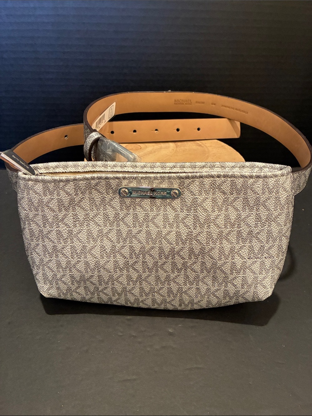 Michael Kors Silver/Gray  Monogram Mini Belt Bag NWOT
